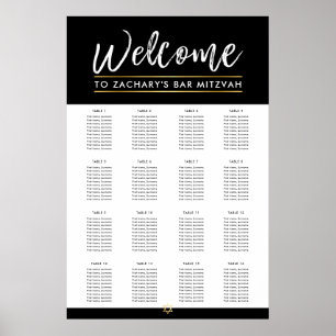 Affiche BAR MITZVAH TABLE PLAN 16 tables moderne noir
