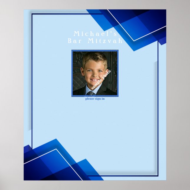 Affiche Bar Mitzvahs moderne bleu géométrique (Devant)