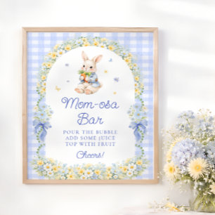 Affiche Bar Mom-osa Fête de Naissance Lapin Mignon Bleu