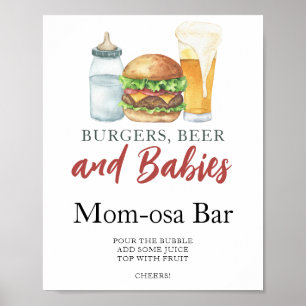 Affiche bar Momosa baby shower burgers et bière