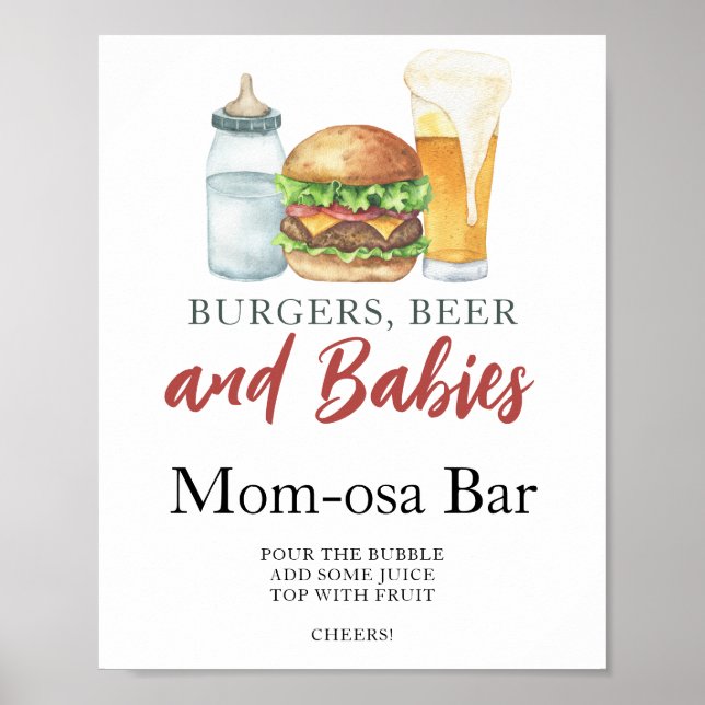 Affiche bar Momosa baby shower burgers et bière  (Devant)