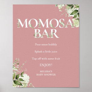 Affiche Bar Momosa Greenery Rose Poussiéreuse Fête de Nais