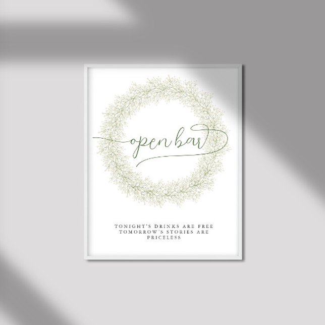 Affiche Bar Ouvert Mariage Fleurs Blanches Classiques (Créateur téléchargé)