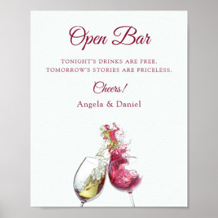 Affiche Bar Ouvert Vin Rouge et Blanc Élégant Mariage Dans