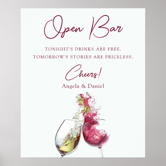 Affiche Bar ouvert vin rouge et blanc élégant Mariage dans (Devant)