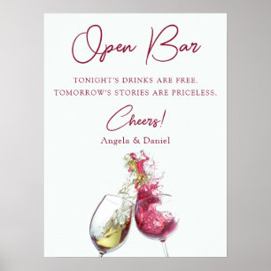 Affiche Bar Ouvert Vin Rouge et Blanc Élégant Mariage Dans