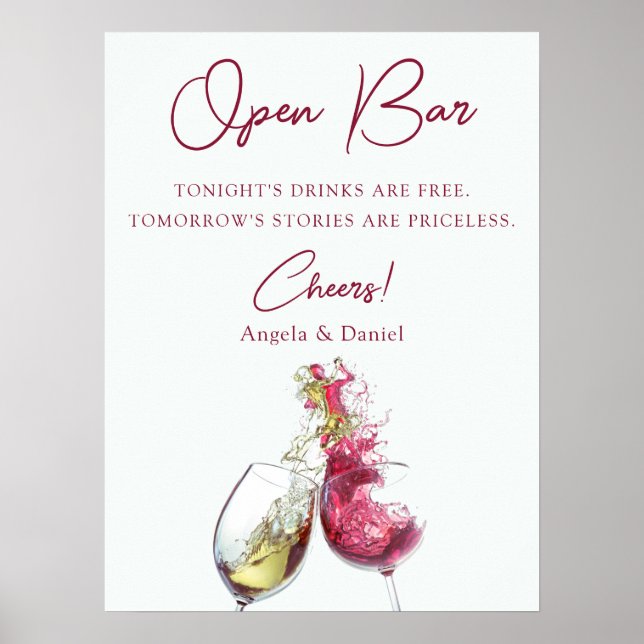 Affiche Bar Ouvert Vin Rouge et Blanc Élégant Mariage Dans (Devant)