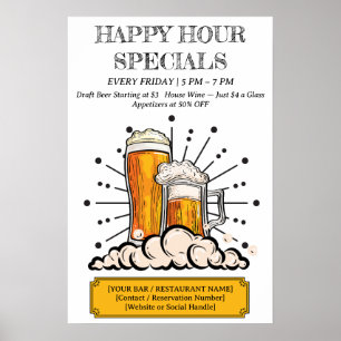 Affiche Bar & Restaurant Happy Hour personnalisé