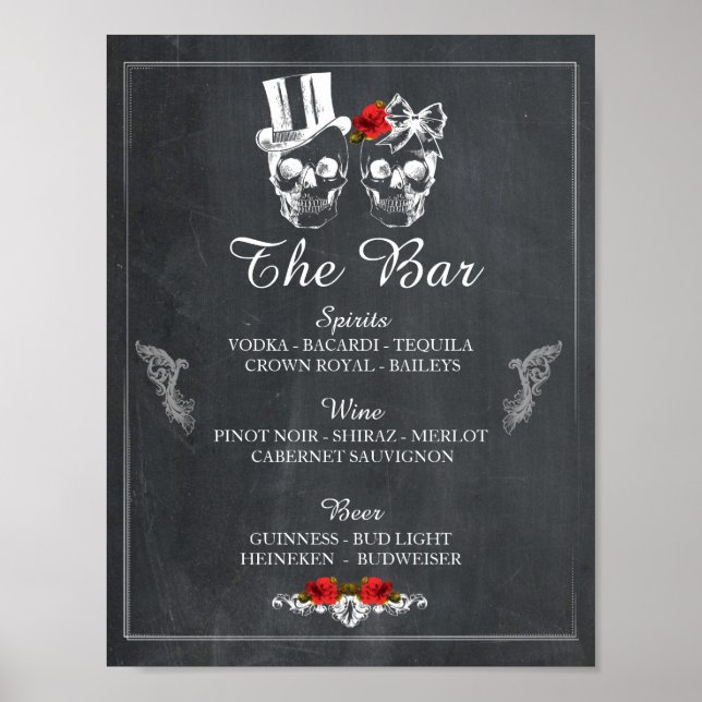 Affiche Bar Rustique Crâne Halloween Signal Mariage Récept (Devant)