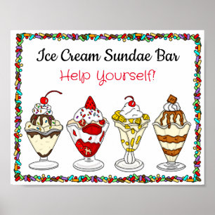 Affiche Bar Sundae à crème glacée   Panneau Mariage ou Bab