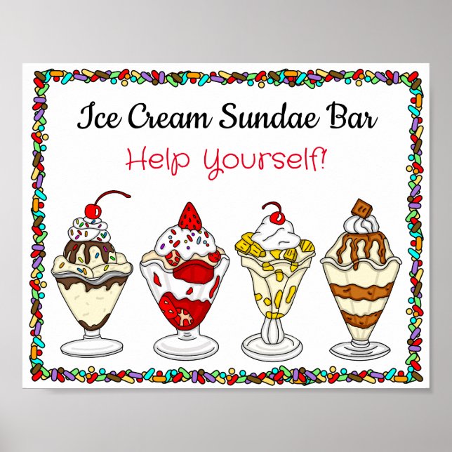 Affiche Bar Sundae à crème glacée | Panneau Mariage ou Bab (Devant)