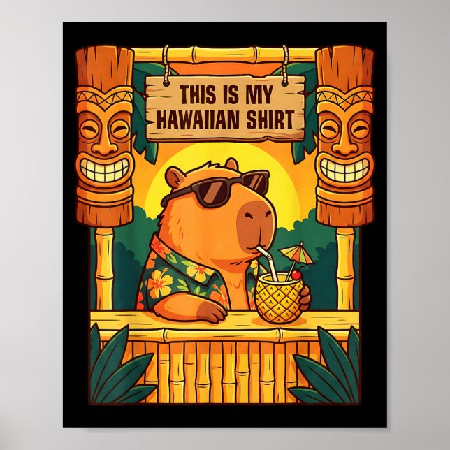 Affiche Bar Tiki de Capybara Drôle Hawaïen Aloha Tropical (Devant)