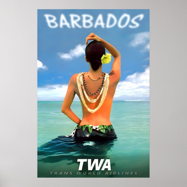 Affiche Barbade Caraïbes Antilles TWA Compagnie aérienne V (Devant)