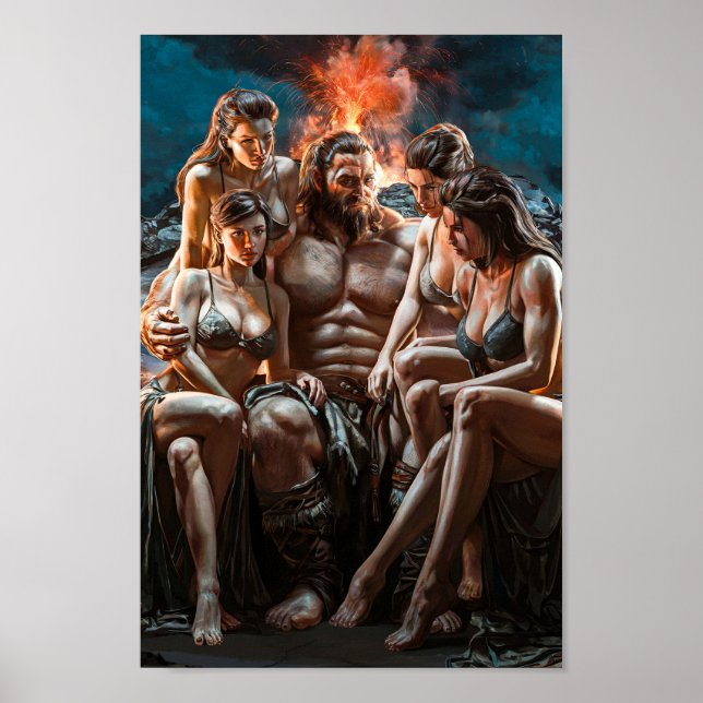 Affiche Barbare Puissant Entouré de Femmes Sexy (Devant)