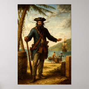 Affiche Barbe noire Le pirate à la barbe fumante