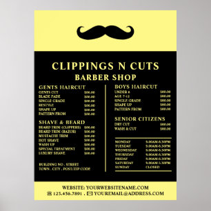 Affiche Barbe Noire, Liste de Prix des Barbiers pour Homme