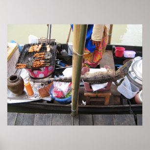 Affiche Barbecue de viande de crocodile ... Thaïlande Stre