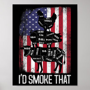 Affiche Barbecue Drapeau Usa Je fumerais ce boeuf Beurre d