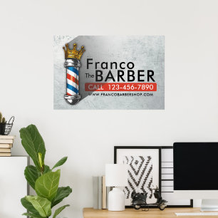 Affiche Barber Hair Shop King Crown Barber Pole Hair Salon