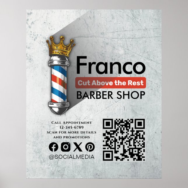 Affiche Barber Shop Royal Couronne Barber Pole Salon des c (Devant)