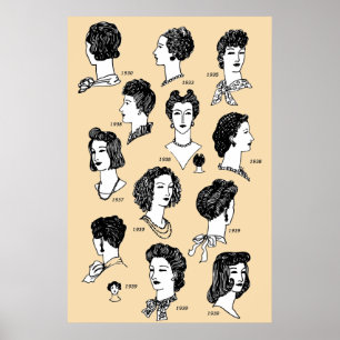 Affiche Barber vintage coiffure 1940s fille rétro