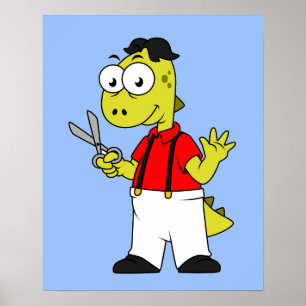 Affiche Barbier À Rex Tyrannosaurus Avec Ciseaux.