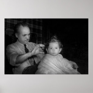 Affiche Barbier - Première coupe de cheveux