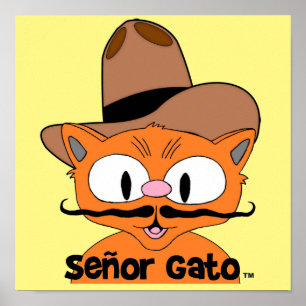 Affiche Barbu de Señor Gato Dessin Animé Chat Cowboy