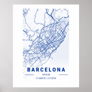 Affiche Barcelona City Map Blue