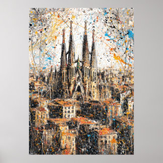 Affiche Barcelona Sagrada Familia Abstract Drip Painting