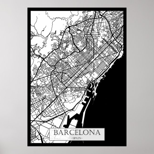 Affiche Barcelona Spain City Map (Devant)