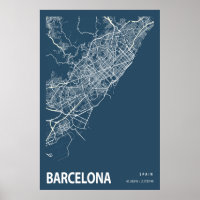 Barcelona Spain City Map Line Art Blue Print