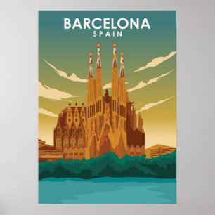 Affiche Barcelona Spain Sagrada Família Illustration