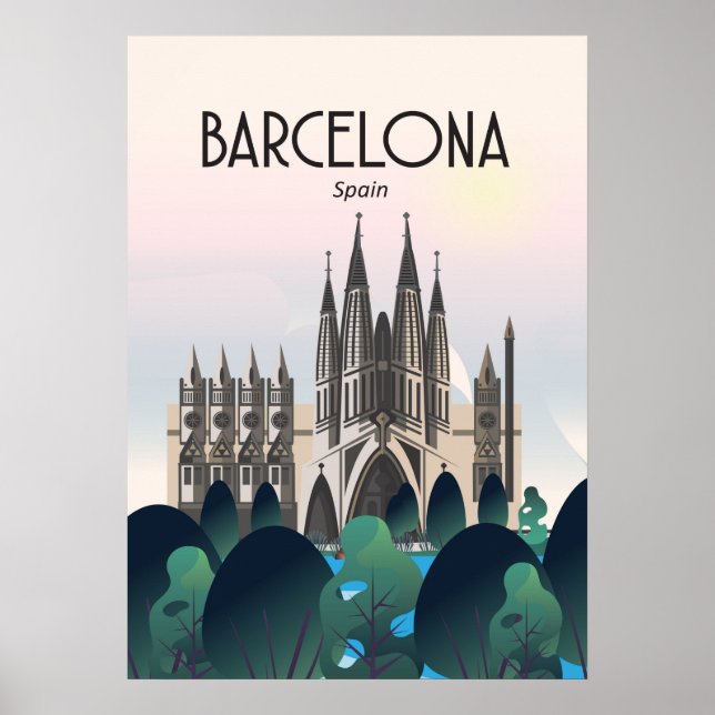 Affiche Barcelona Spain Travel Poster, Imprimer, (Devant)