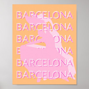 Affiche Barcelona Travel Art, Espagne, Orange, Rose
