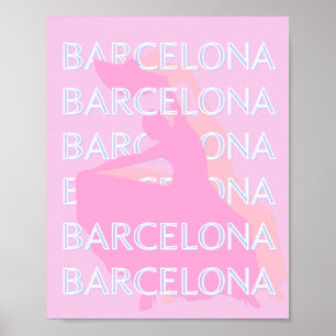 Affiche Barcelona Travel Art, Espagne, Pastel, Rose