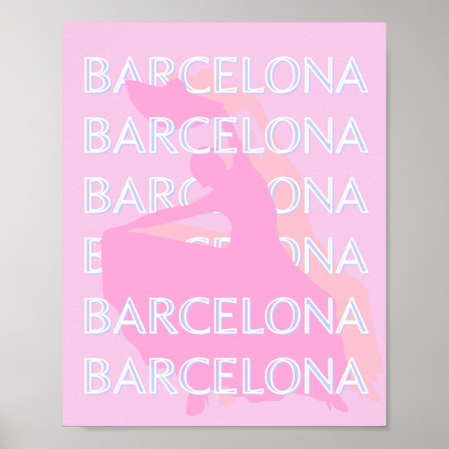 Affiche Barcelona Travel Art, Espagne, Pastel, Rose (Devant)