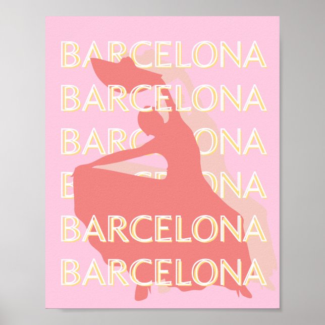 Affiche Barcelone Art Voyage, Rose, Pastel (Devant)