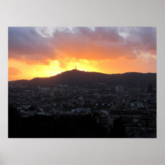 Affiche Barcelone au coucher du soleil (Toile)