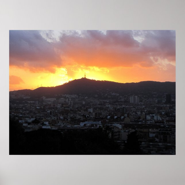Affiche Barcelone au coucher du soleil (Toile) (Devant)
