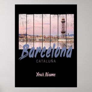 Affiche Barcelone Catalogne coucher de soleil Skyline Espa