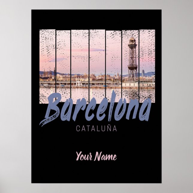 Affiche Barcelone Catalogne coucher de soleil Skyline Espa (Devant)