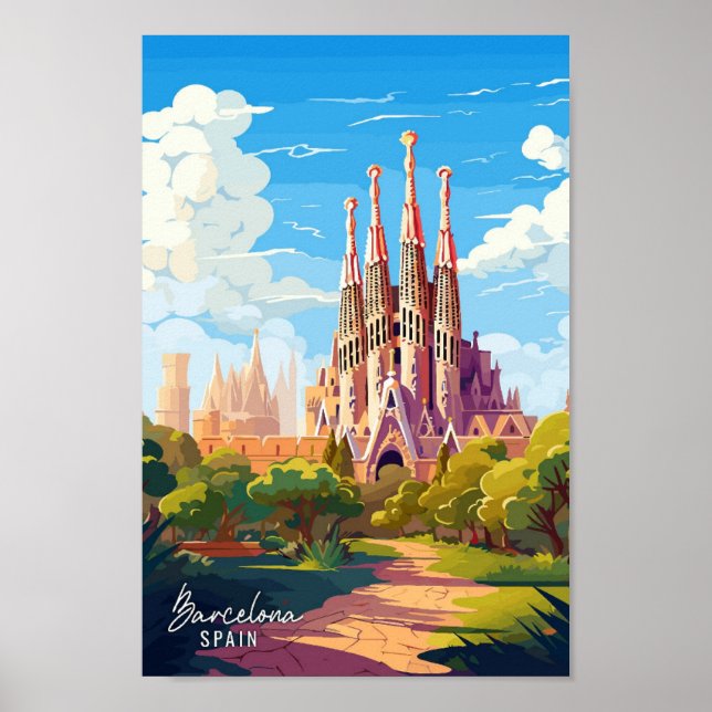 Affiche Barcelone Espagne Art illustration de voyage vinta (Devant)