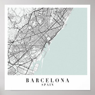 Affiche Barcelone Espagne Blue Water Street Carte
