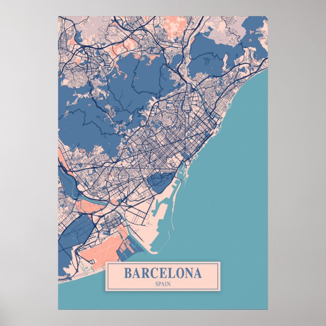 Affiche Barcelone - Espagne Breezy City Carte (Devant)
