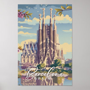 Affiche Barcelone Espagne Célèbre Vintage voyage Place