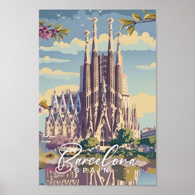 Affiche Barcelone Espagne Célèbre Vintage voyage Place (Devant)
