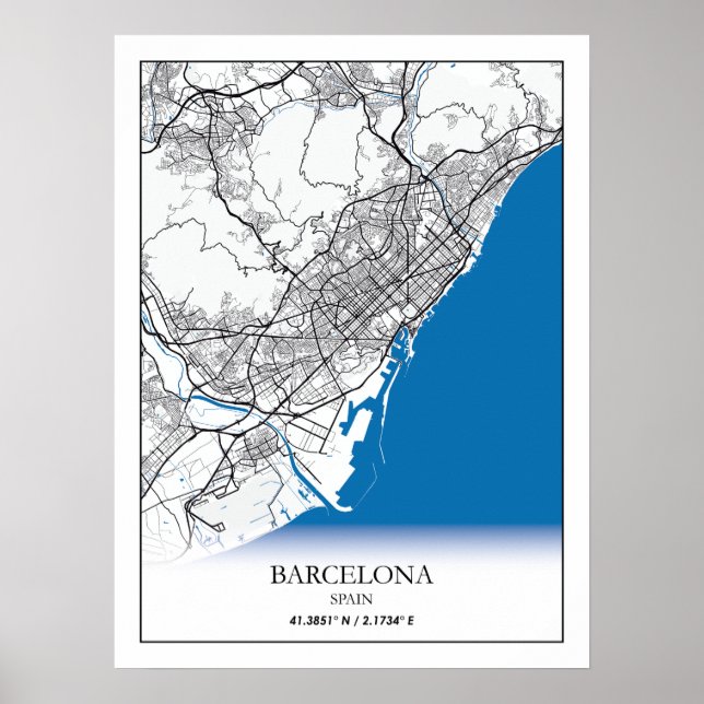 Affiche Barcelone Espagne City Map Voyage Simple Minimal (Devant)