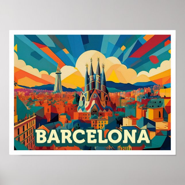 Affiche Barcelone Espagne coloré artistique (Devant)
