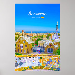 Affiche Barcelone, Espagne - Parc Guell Mosaïque Gaudi